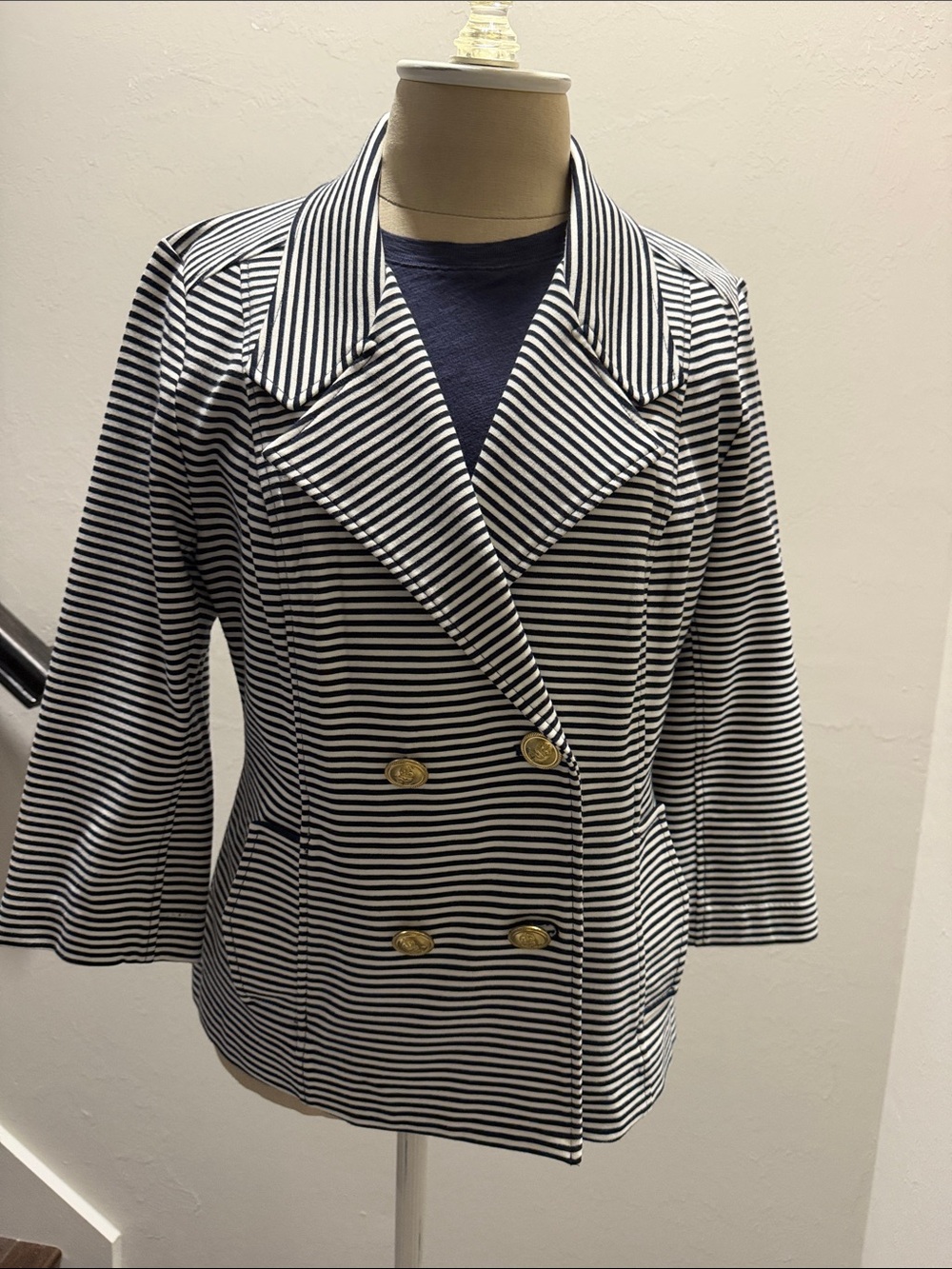 Cabi Women’s Life Jacket Striped Double-Breasted Women's Blazer in Navy & White